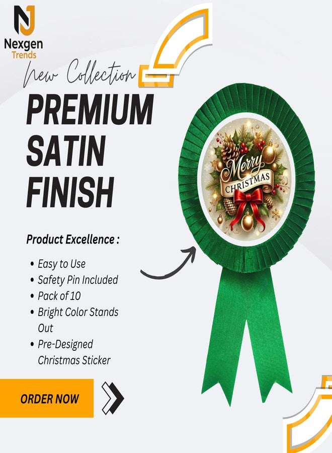 NEXGEN TRENDS Single Line Christmas Satin Ribbon Badge with Merry Christmas Logo - Premium Event Badge for Kids, Schools, Office Parties & Carol Programs (Pack of 10) (Dark Green) - Image 2